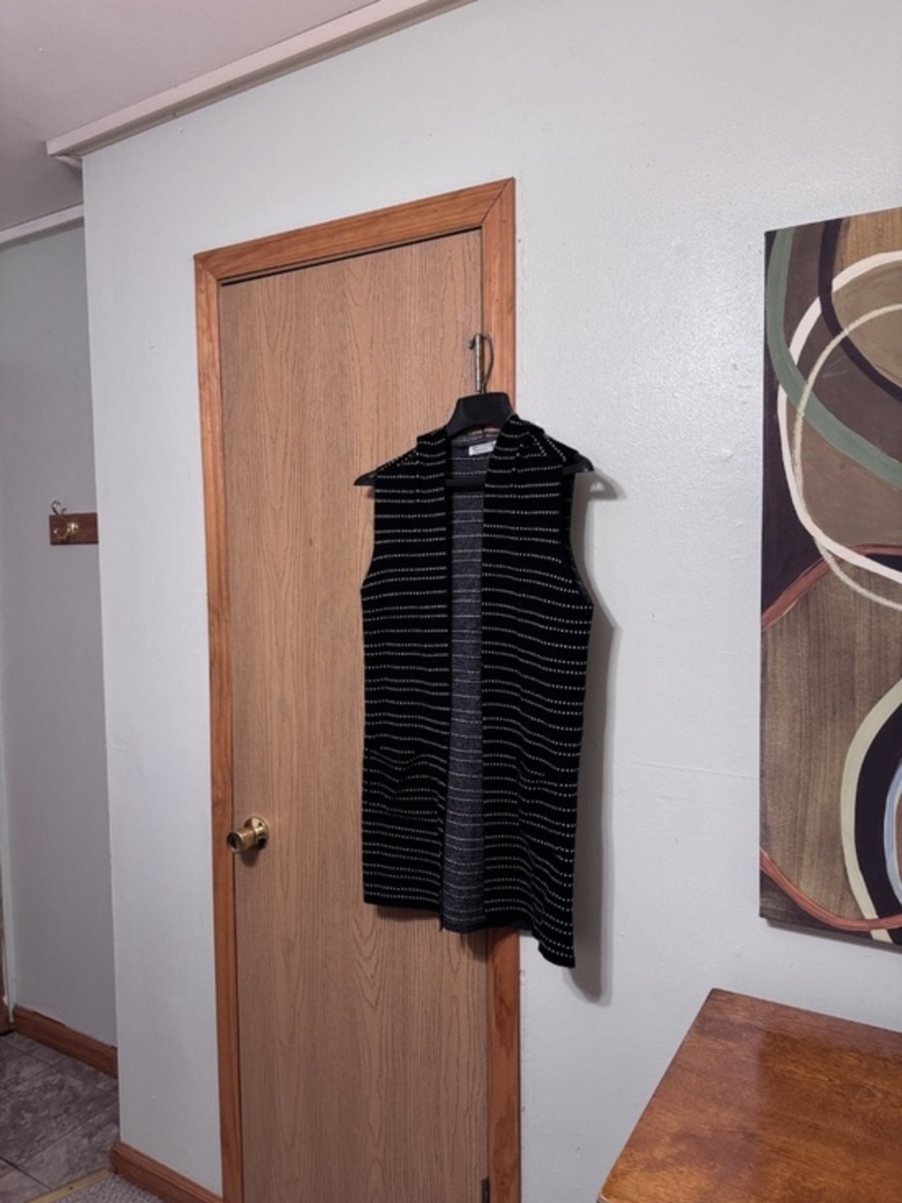 89th & Madison Large Black & White w/Geometric Print Open-Front Hooded Vest